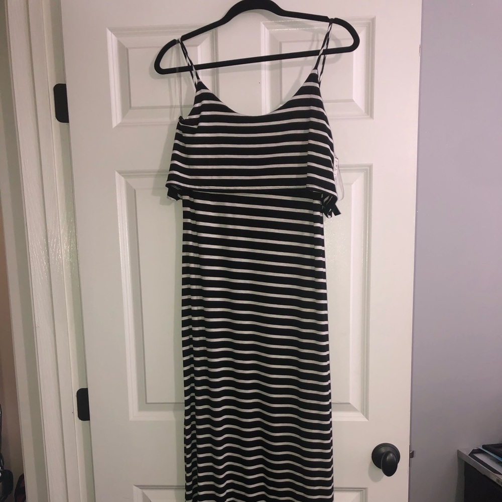 Black and white striped maxi dress